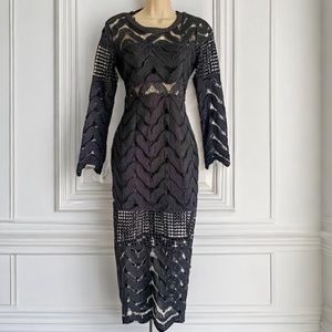 Premonition Black Crochet Lace Midi Dress
